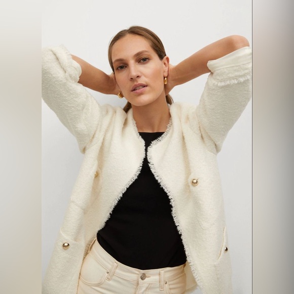 Mango cream off white wool blend jacket with gold buttons XS NWT - Picture 1 of 3